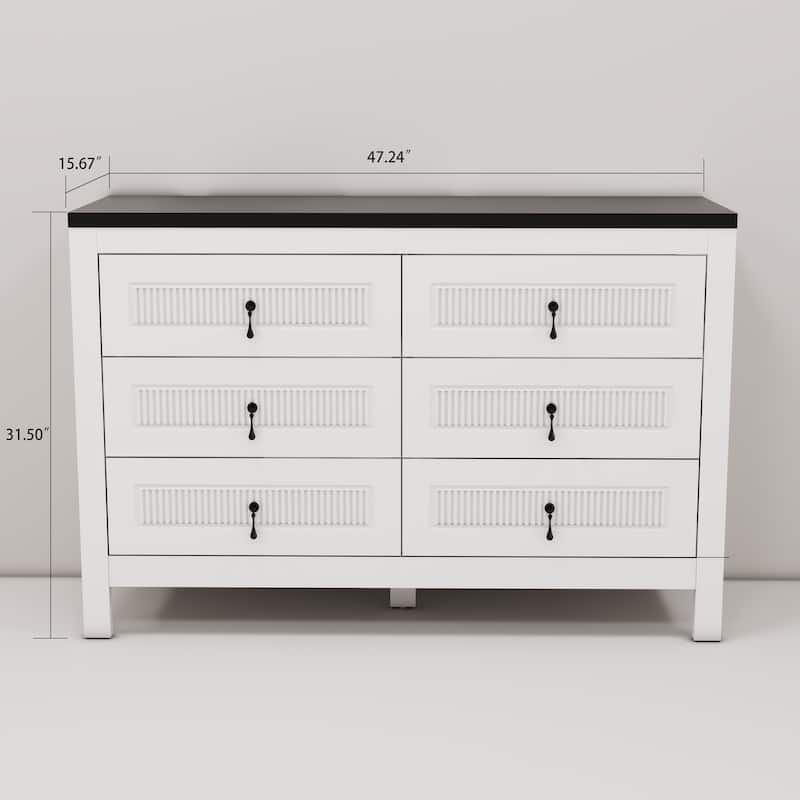 Modern 48-Inch White 6-Drawer Accent Sideboard Cabinet - 48" in Width