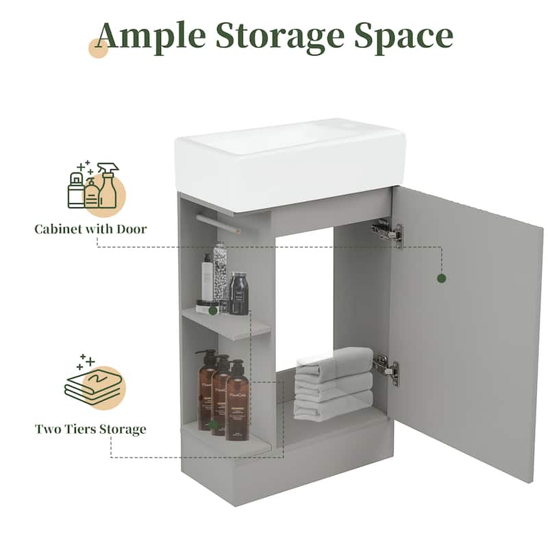 18.6" Bathroom Vanity With Sink, Bathroom Vanity Cabinet With Two-Tier Shelf, Left Or Right Orientation