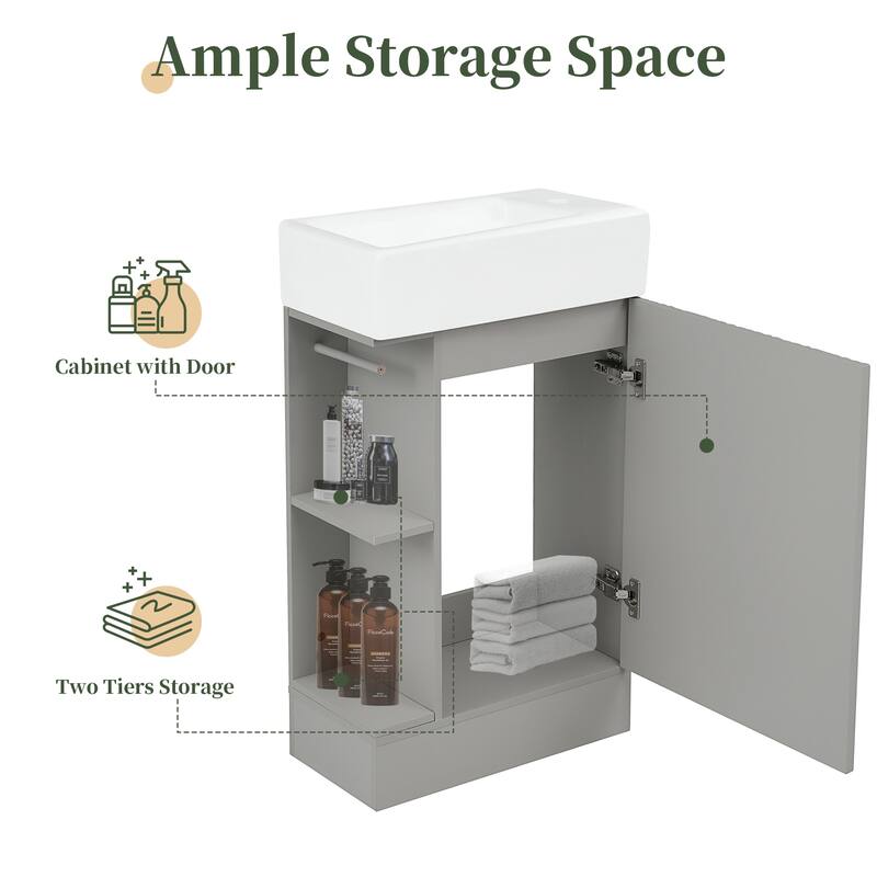 Modern 18.6" Bathroom Vanity with Sink, Two-Tier Shelf, Adjustable Toilet Paper Holder, Freestanding