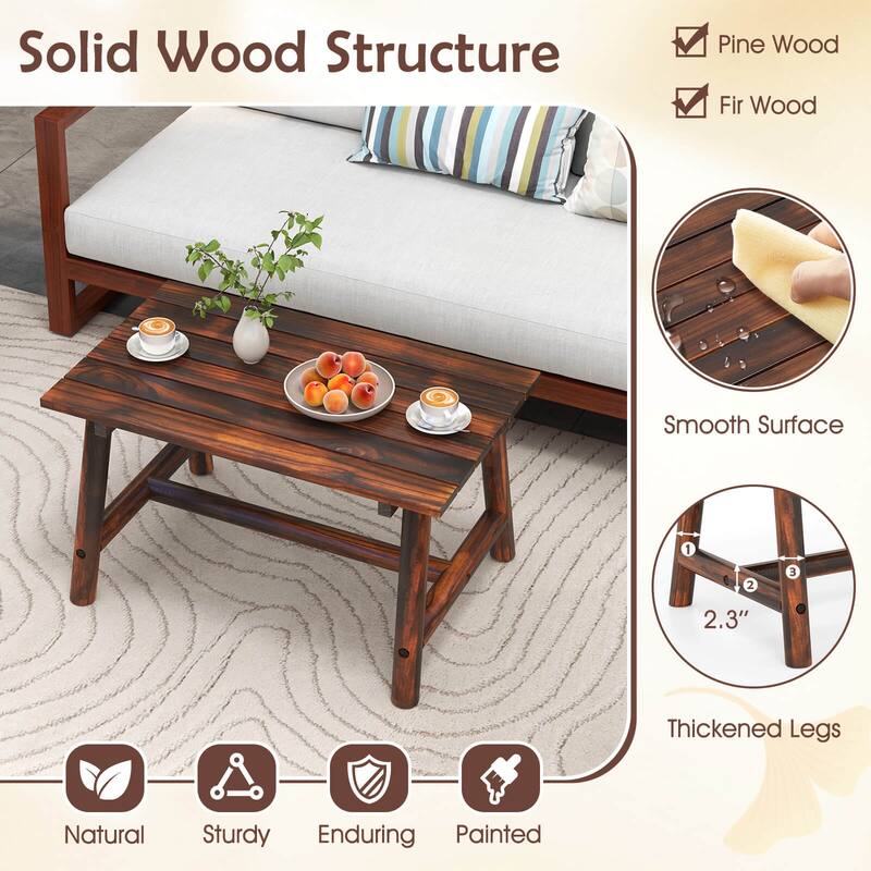 Costway Outdoor Coffee Table with Slatted Tabletop Rectangle Side - 35.5" x 21.5" x 19.5" (L x W x H)