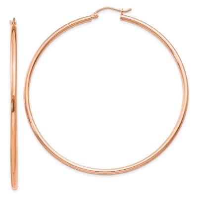 Curata 14k Rose Gold Polished Lightweight Tube Hoop Earrings - 62x60mm