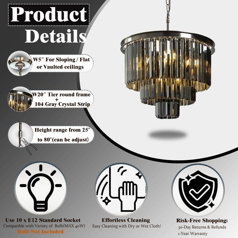 Glam Dual-Use Crystal Chandelier 10-Light Contemporary Ceiling Fixture for Versatile Interior Lighting - W20''