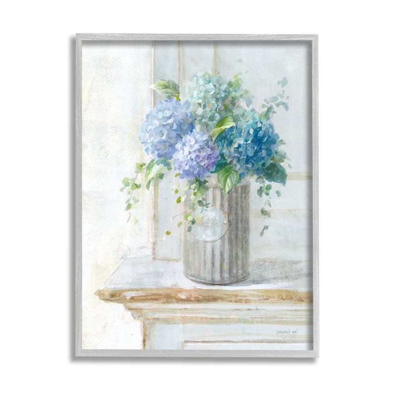 Stupell Blue Hydrangea Bouquet Country Milk Tin Floral Painting Framed Wall Art