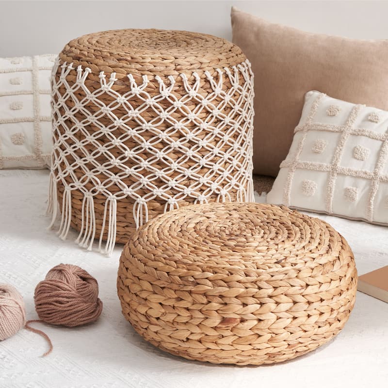 Ludmila Natural Water Hyacinth Woven Tatami Floor Cushion - Natural Brown