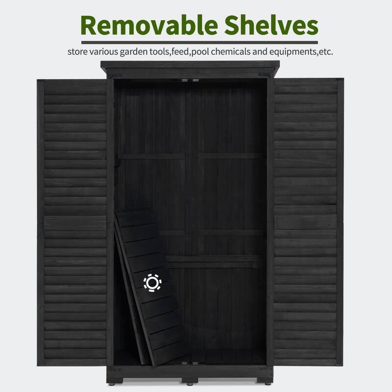 MCombo 63 inch Tall Outdoor Storage Tool Cabinet Shed with Lock for Yard (34.3" L x 18.3" W x 63" H), Wooden 0870 - N/A
