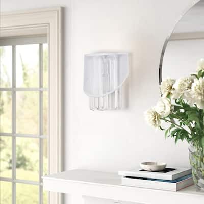 1-Light Modern White Fabric & Crystal Wall Sconce - Ideal for Living Room Decoration - Polished Nickel - N/A