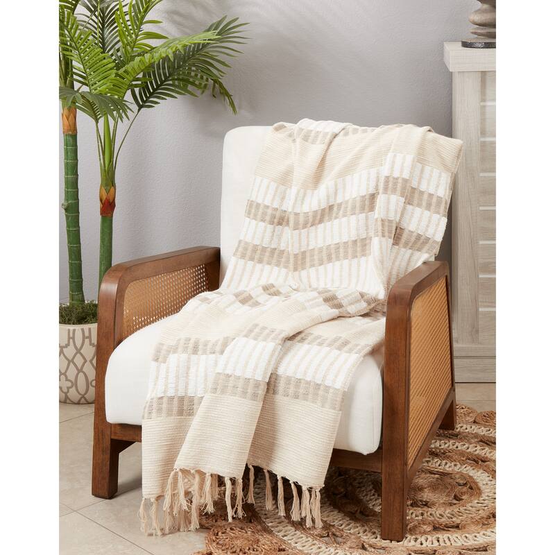 Boho Beauty Woven Stripe Throw Blanket with Fringe
