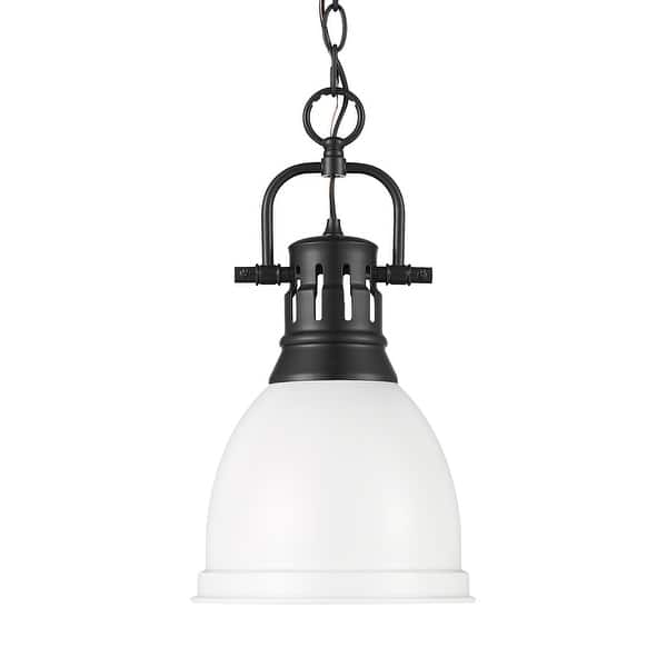 slide 2 of 2, Yep by Golden Lighting Duncan 1-light 9in Chain Hung Pendant in Matte Black and Matte White shade