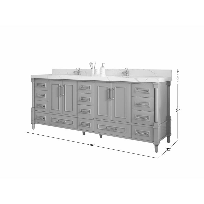 Willow Collections 84 in. W x 22 in. D Aberdeen Double Bowl Sink Bathroom Vanity in Pewter Green with Countertop