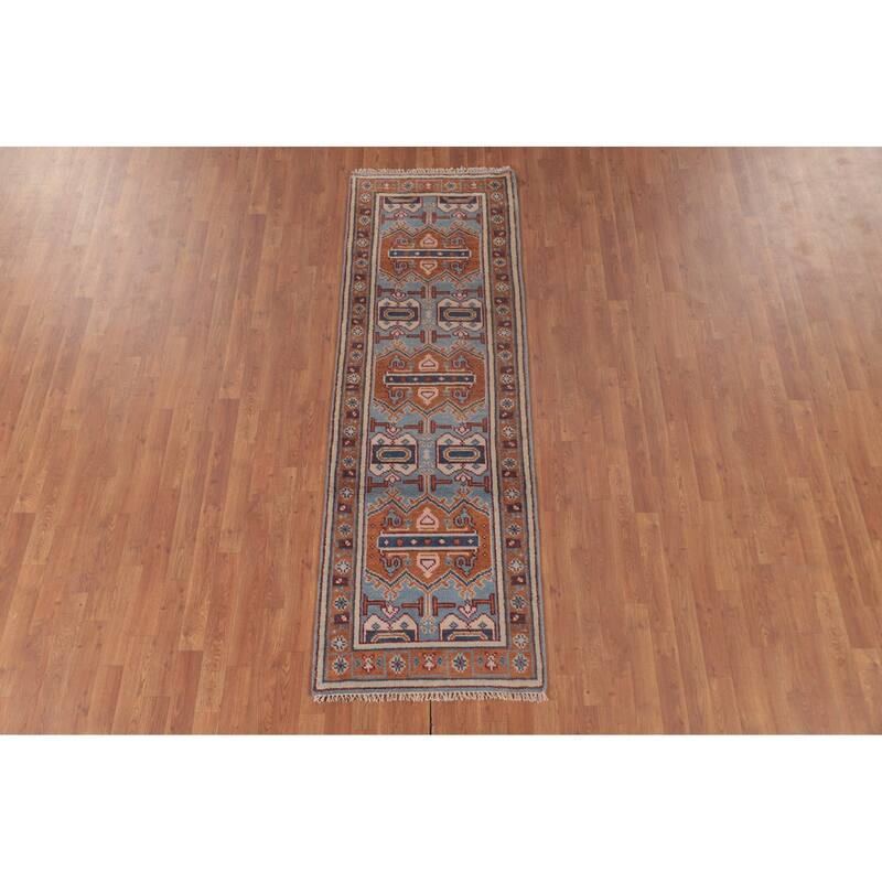 Geometric Khotan Runner Rug Handmade Oriental Wool Carpet - 2'6"x 7'10"
