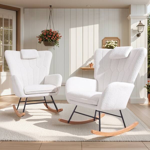 slide 2 of 25, VECELO Rocking Chair Set of 2, Modern Upholstered Teddy Fabric Nursery Glider White