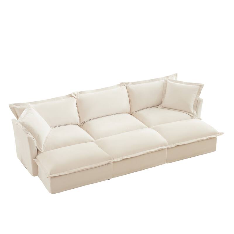 120" Chenille 3-Seater Sectional Sofa with 3 Ottomans