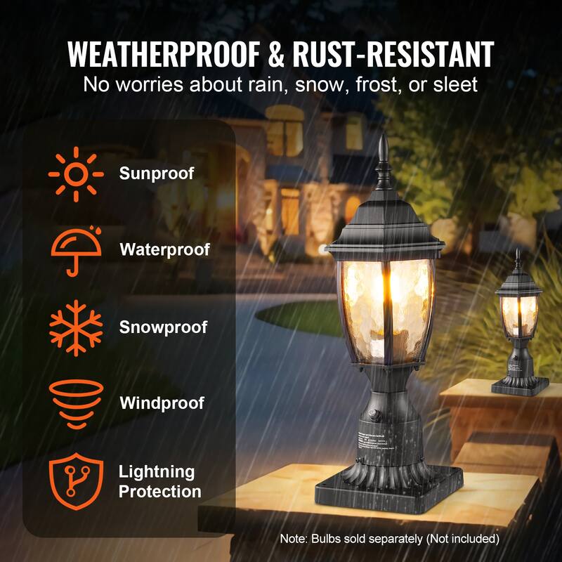 2 Pack Dusk to Dawn Outdoor Post Light, Waterproof Lamp Post Light Fixtures with Pier Mount Base Glass Shade