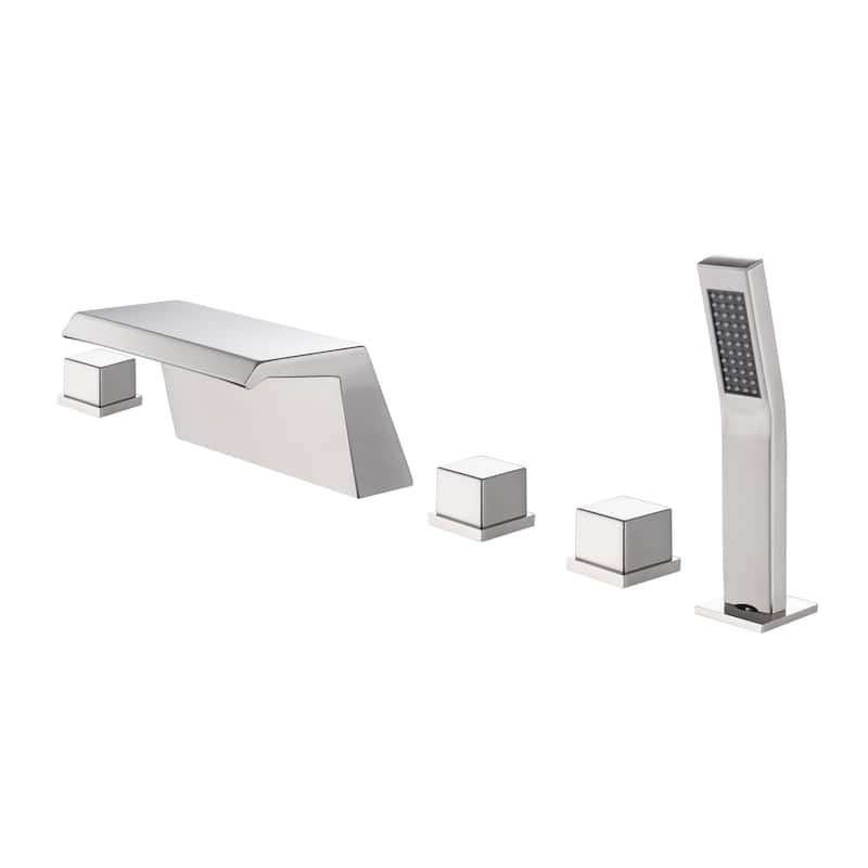 Waterfall Tub Filler Bathtub Faucet brushed nickel 5-Hole 3-Handle Solid Brass Bathroom Bath Tub Faucets - 9'6" x 13'6"