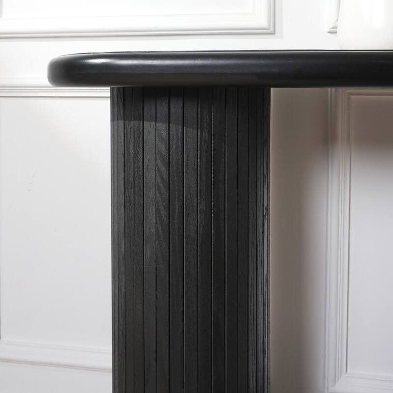 Entryway Accent Table Black Wooden Console Table, Distinct Column Pedestal Base Design with Vertical Ribbed Textured