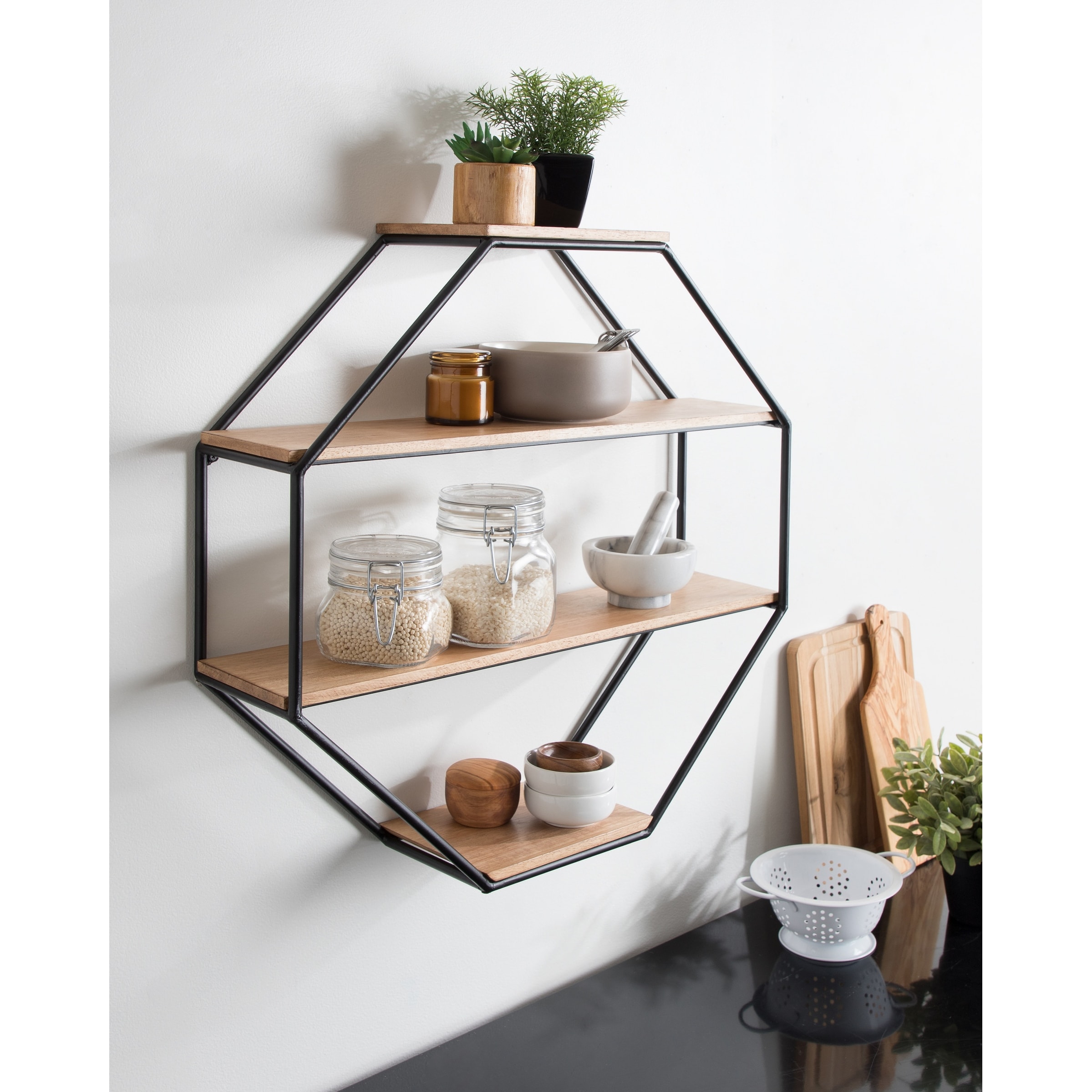 Kate and Laurel Lintz Octagon Floating Wall Shelf
