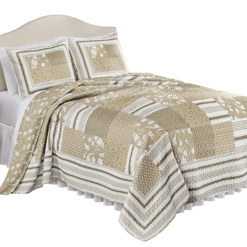 Payton Reversible Floral Stripe Patchwork Oversized Quilt