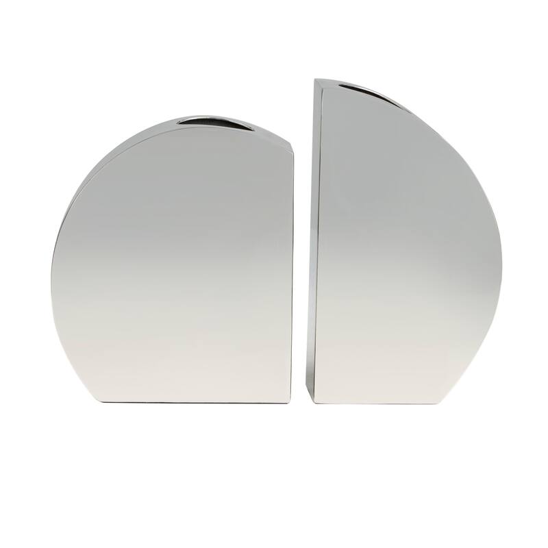 Silver Stainless Steel Metal Decorative Vase with a Sleek Mirror Finish (Set of 2) - 6"W, 7"H