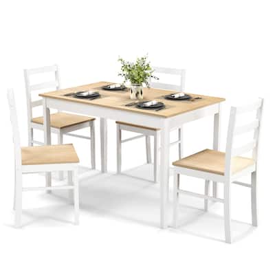 5-Piece Wooden Dining Set with Rubber Wood Table and 4 Chairs Comfortable Seating for Small Spaces