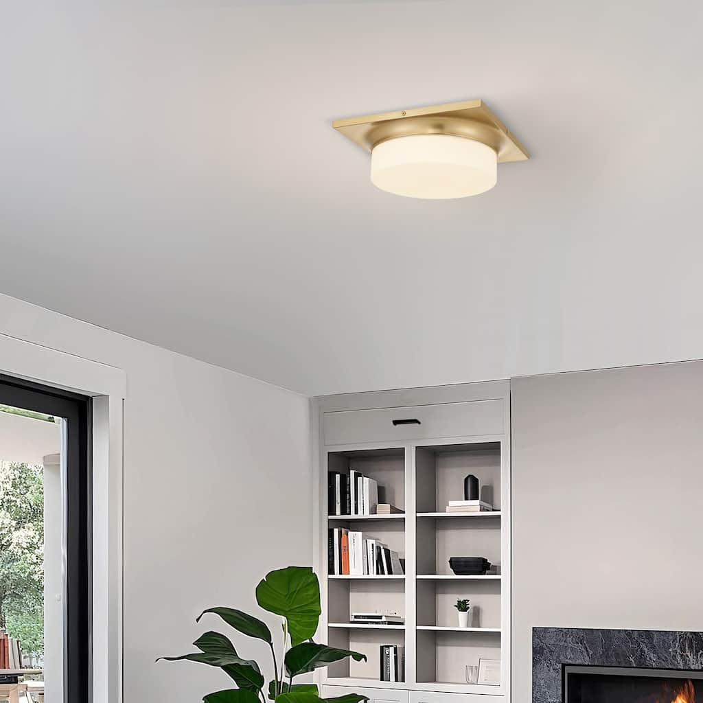 Aura 13" Antique Brass LED Flush Mount Ceiling Light