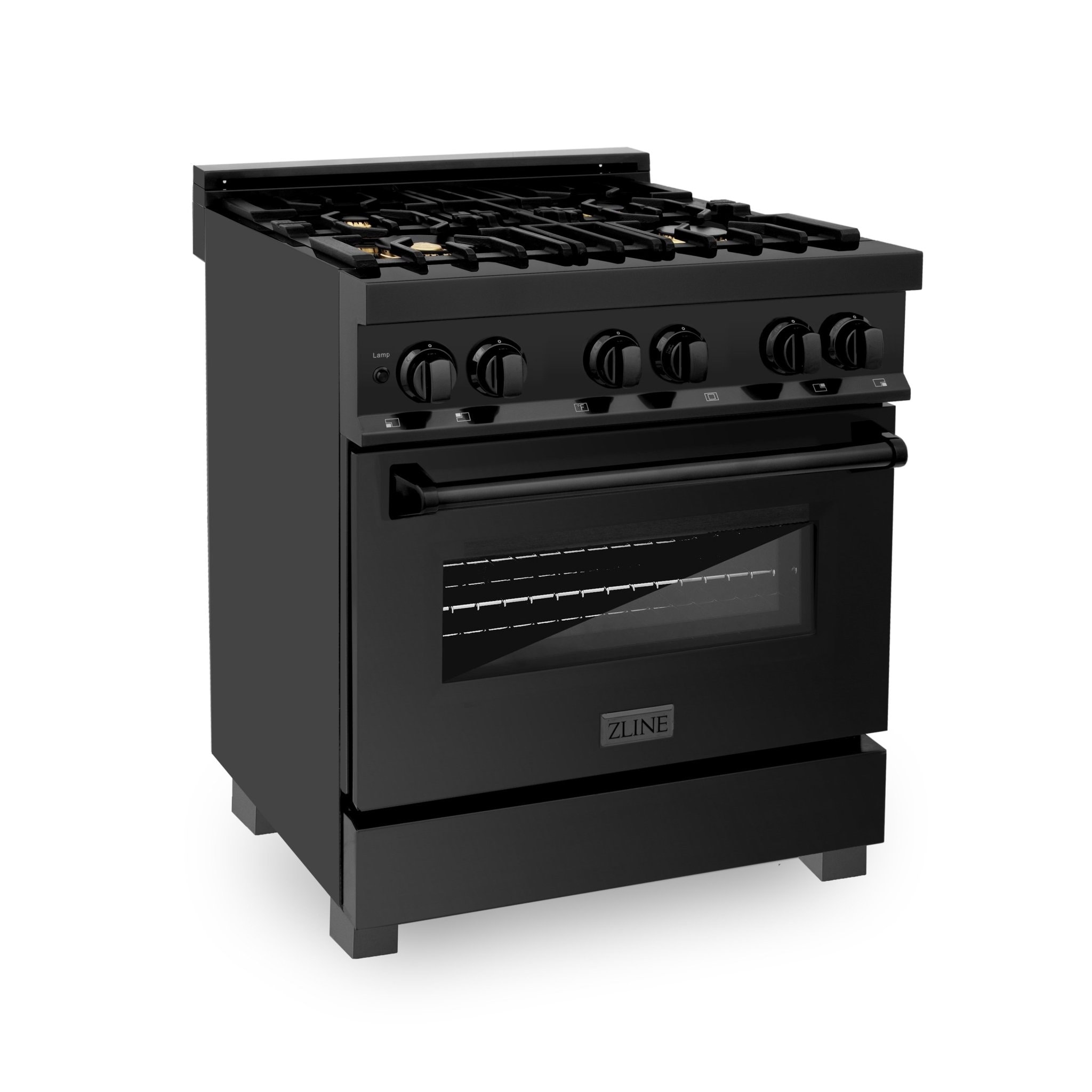 Zline Kitchen and Bath ZLINE Dual Fuel Range in Black Stainless Steel with Brass Burners