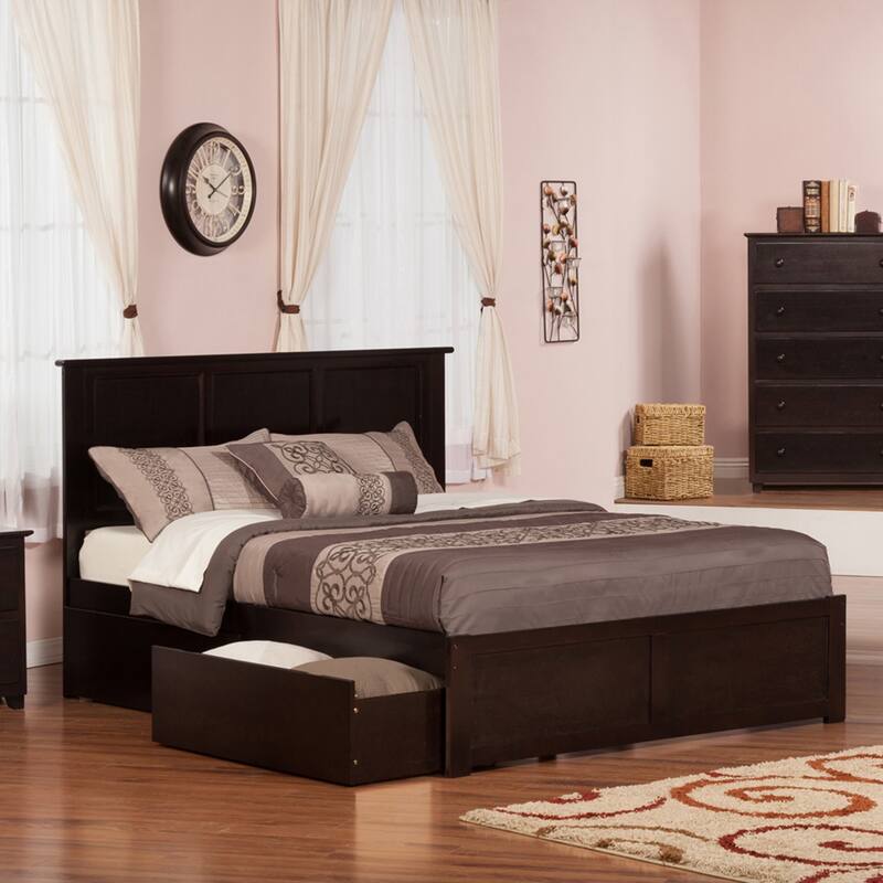 Madison King Platform Bed with Footboard and 2 Drawers in Espresso - King