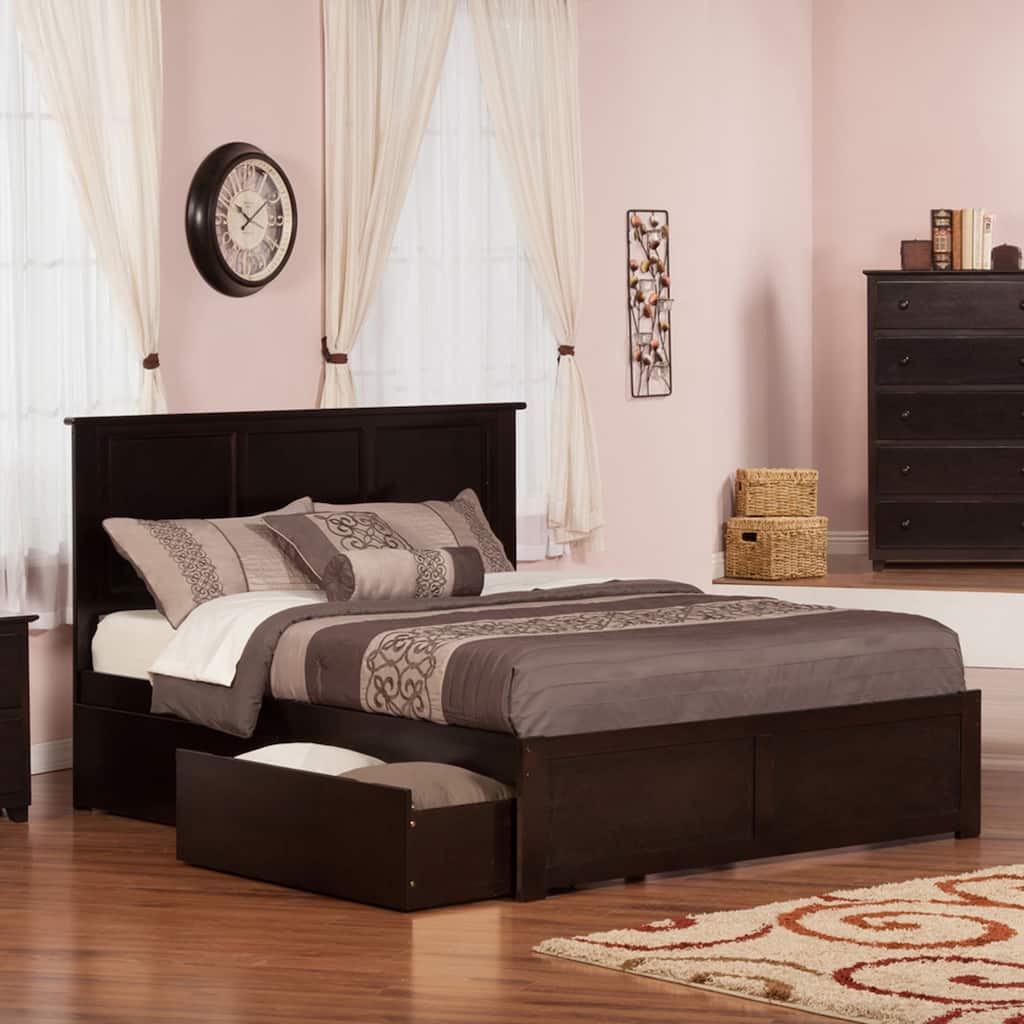 Madison King Platform Bed with Footboard and 2 Drawers in Espresso