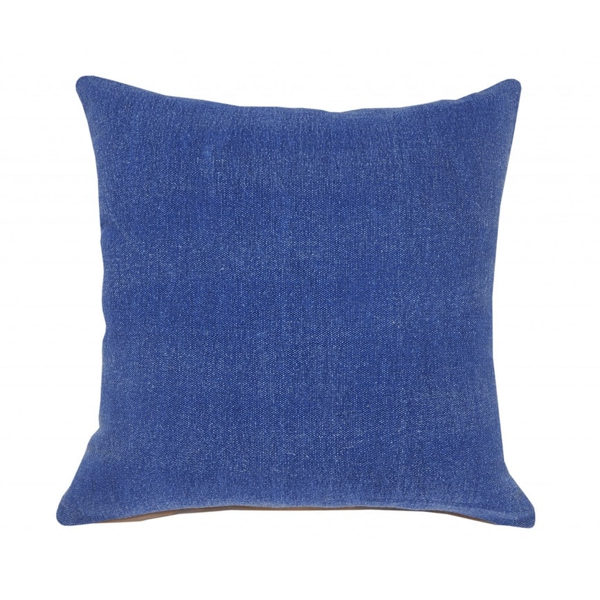 HomeRoots 20" X 20" Classic Blue 100% Cotton Zippered Pillow