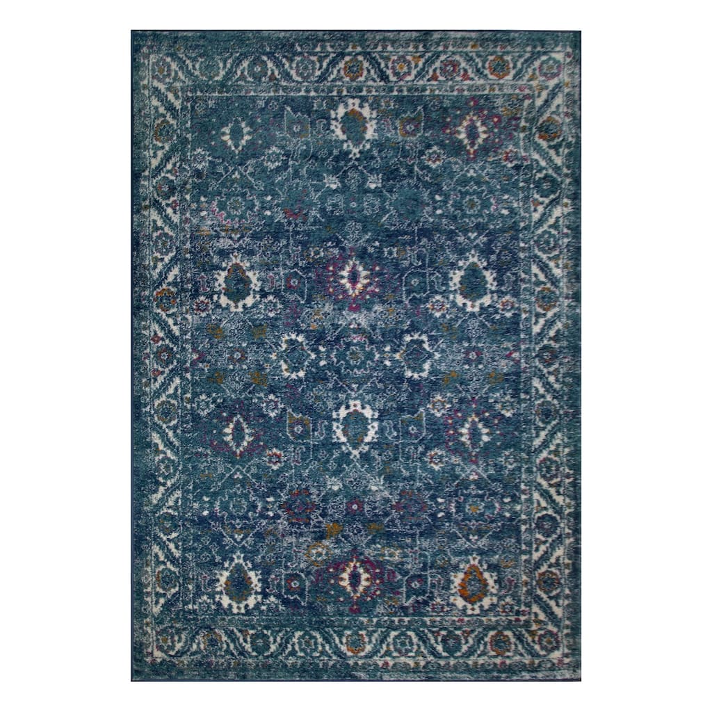 Leick Home Laraline Vintage Medallion Collage Faded Turquoise Outdoor Area Rug Rectangle 5'X8' With Non-Slip Rug Pad
