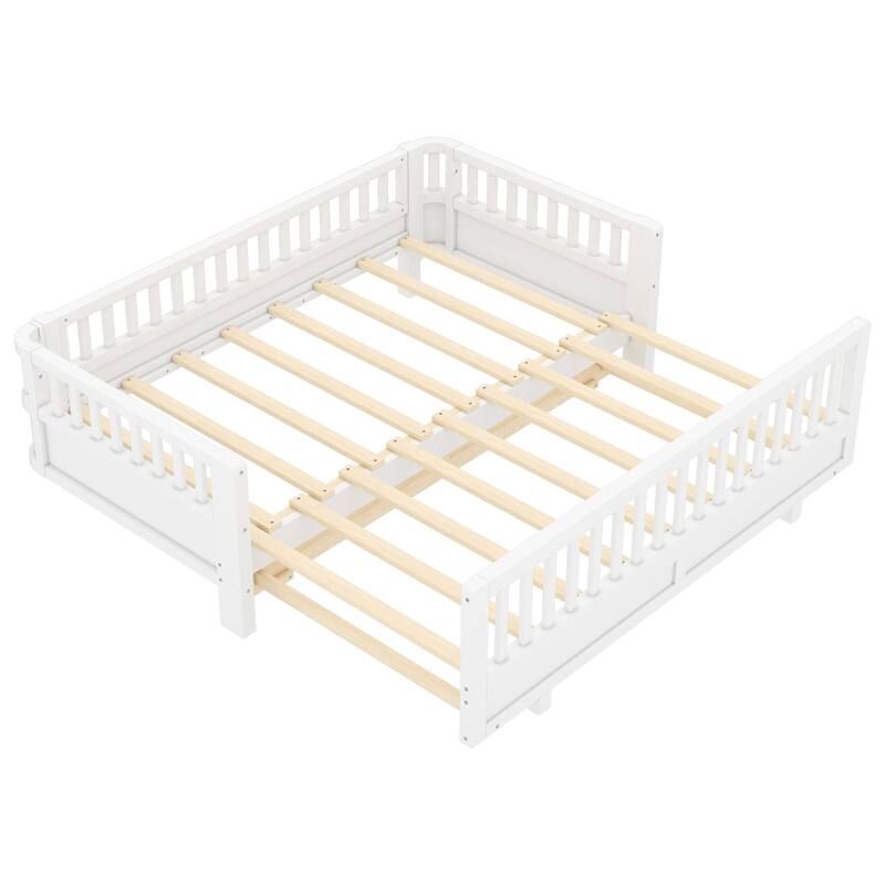 Wooden Platform Sofa Bed Frame with Guardrails, Solid Wood Pull Out Daybed, Can Be Converted into a Double Platform Bed