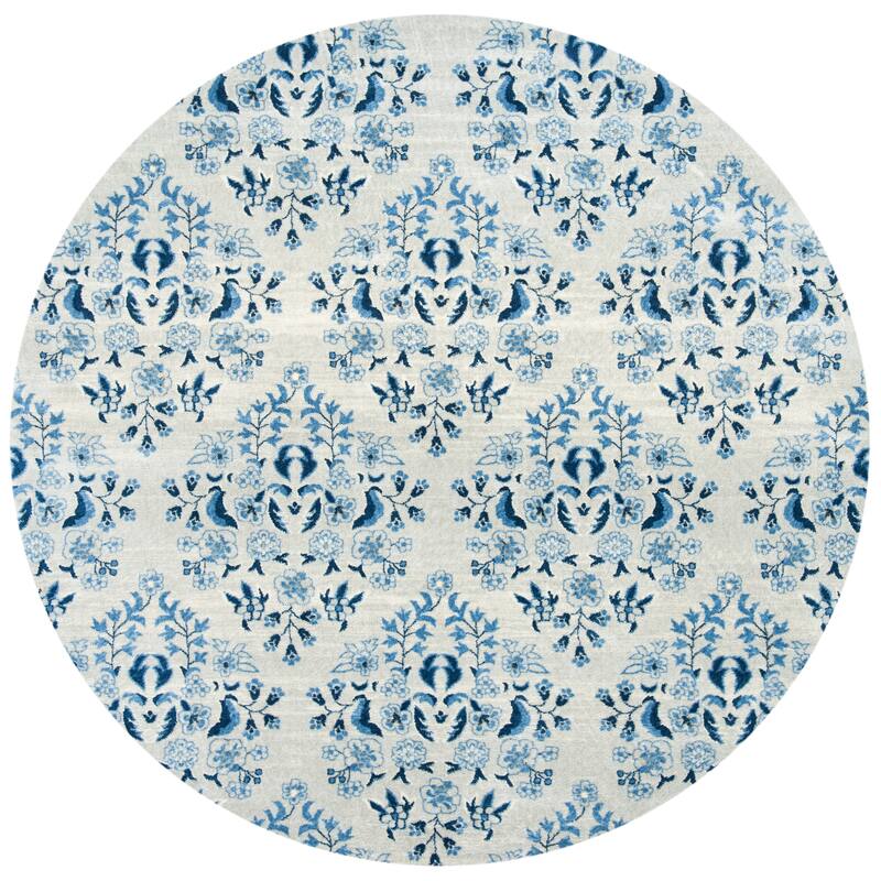 Martha Stewart by SAFAVIEH Valeriea Traditional Rug - 8' Round - Cream/Blue