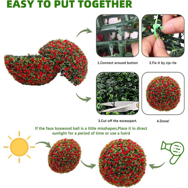 2PCS 15" Artificial Flower Topiary Decorative Balls for Home Decor - 15.7 inch