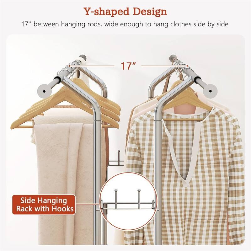 Heavy Duty Clothes Rack with Shelf and Hooks - 22"D x 66.56"W x 62.6"H