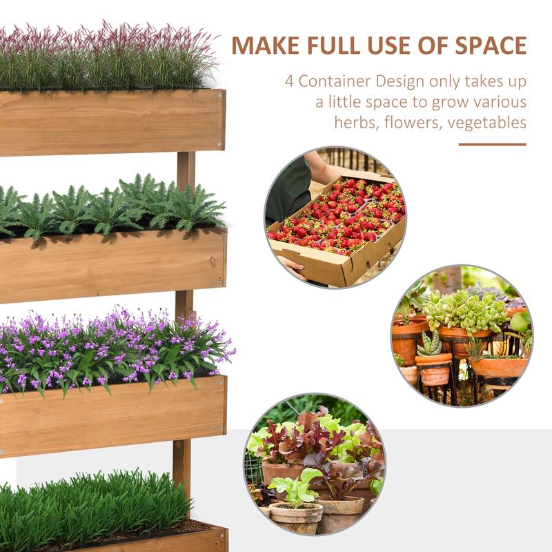 4-Tier Adjustable Raised Garden Bed, Fir Wood with Breathable Fabric