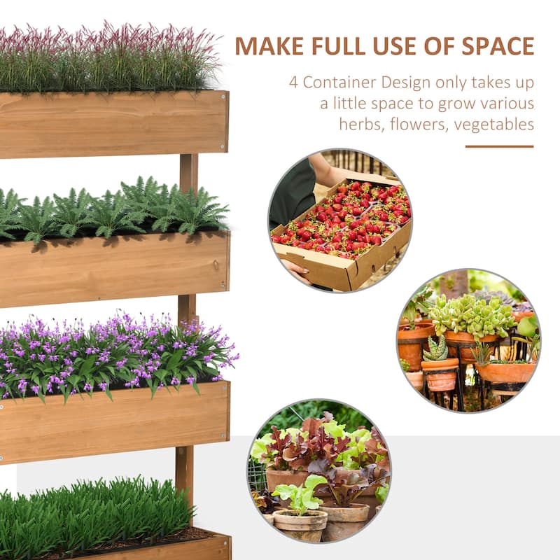 Vertical Garden Planter Wooden 4 Tier Planter Box Village Garden Beds with Non-Woven Fabric and Self-Draining for Outdoor