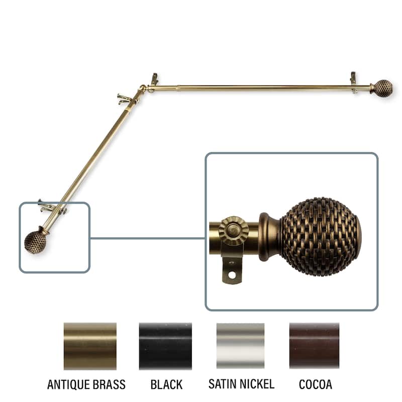 InStyleDesign Norty Corner Window Curtain Rod 13/16 inch dia. - 120 to 170 inches - Antique Brass
