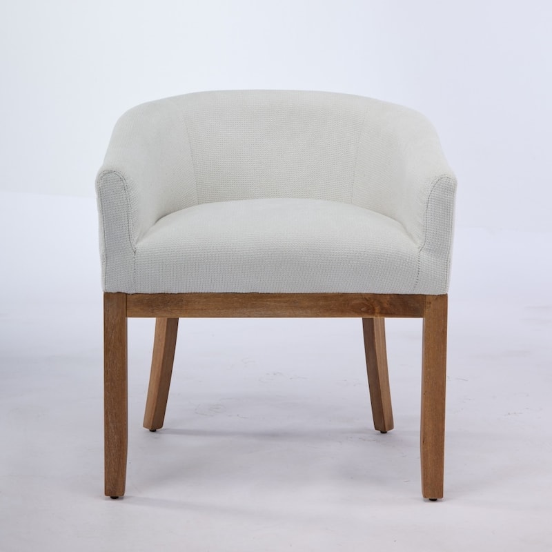 Mid-Century Modern Linen Upholstered Barrel Dining Chairs with Arms