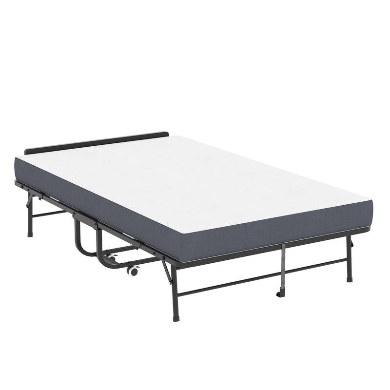 75" Wide Folding Bed with Adjustable Headboard, Extra Long Rollaway Bed, 5" Memory Foam Mattress, Heavy-Duty Guest Bed