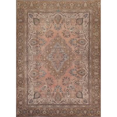 Distressed Tabriz Persian Vintage Rug Hand-Knotted Wool Carpet - 9'5" x 12'3"