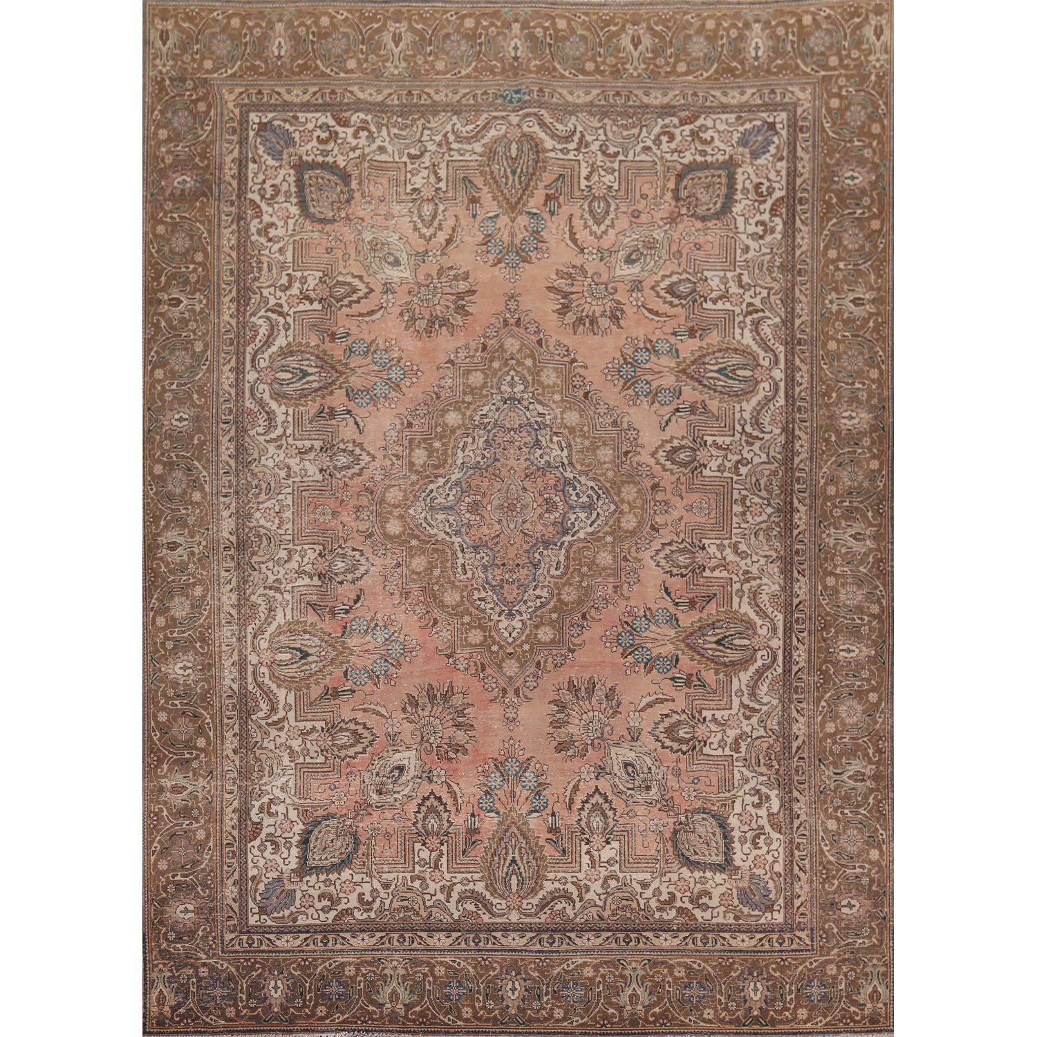 Distressed Tabriz Persian Vintage Rug Hand-Knotted Wool Carpet - 9'5" x 12'3"