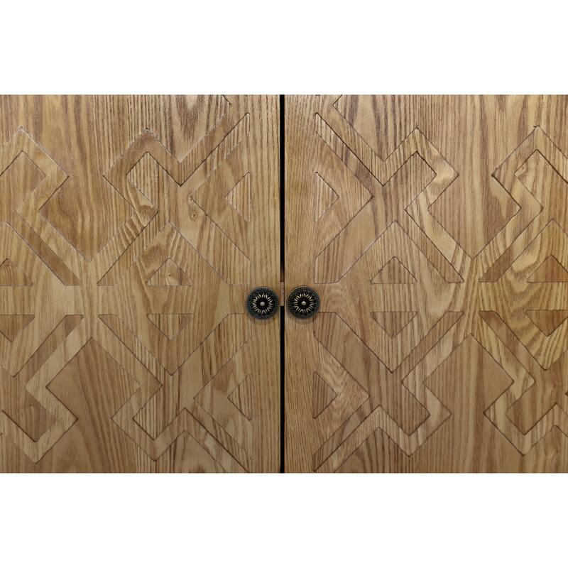 59" Brown Accent Cabinet with 4 Doors, Natural Wood Buffet Cabinet, Media Cabinet, Console Cabinet