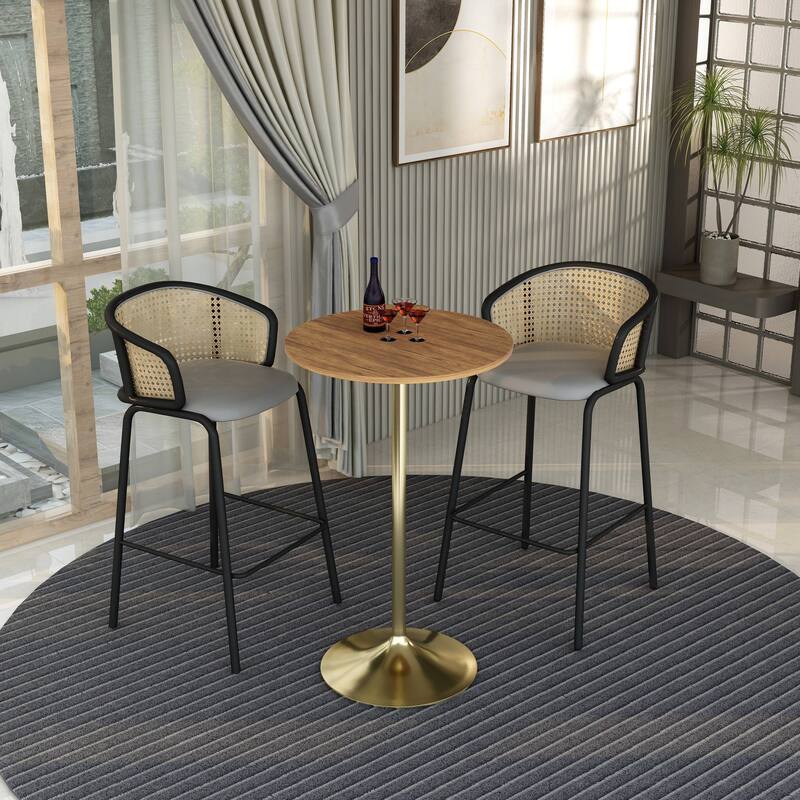 LeisureMod Verve 27" Round Dining Table with MDF Wood TableTop and Brushed Gold Base for Kitchen & Dining Room