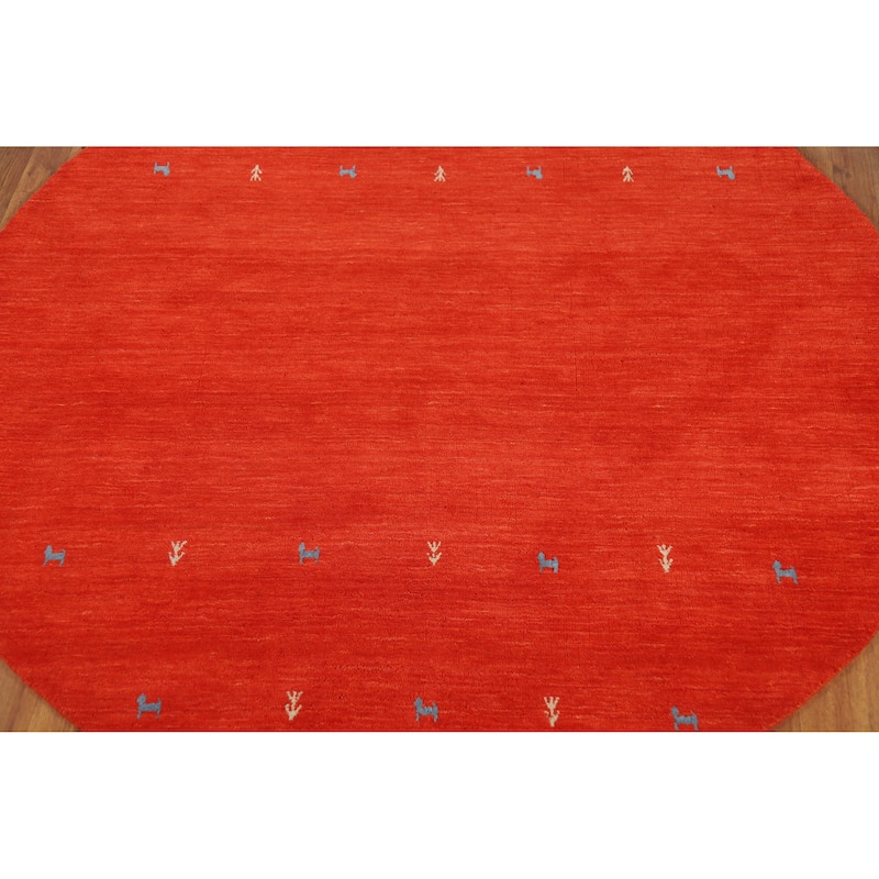 Hand Knotted Oriental 100% Wool Carpet Tribal Animal Pictorial Oranges & Rust Gabbeh Area Rug - 6' 6'' X 6' 6''