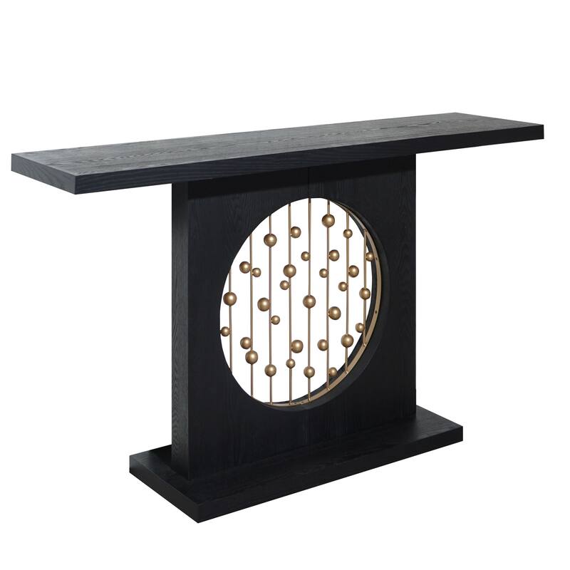 Roomfitters Modern Console Table with Gold Accents, 56" Entryway Table with Cutout, Engineered Wood, Black & Gold