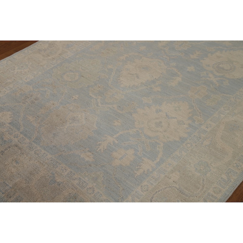 Vegetable Dye Blue Oushak Turkish Rug Handmade Bedroom Wool Carpet - 5'0"x 7'0"
