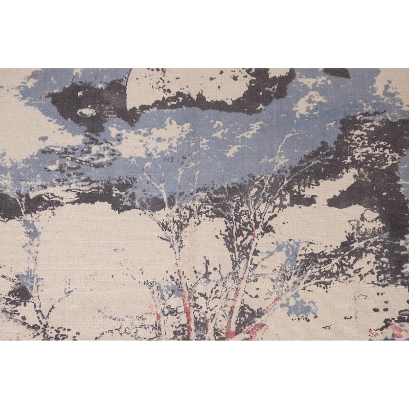 Nature Print Ivory Abstract Modern Area Rug Handmade Wool Carpet - 5'3" x 6'7"