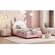 preview thumbnail 7 of 8, Twin Upholstered Leather Frame Bed w/ Unicorn Shape Headboard for Kids,Pink