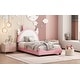 preview thumbnail 16 of 18, Upholstered Leather Platform Bed with Unicorn Shape Headboard, Platform Bed Frame with Unicorn Ornament for Kids,Pink