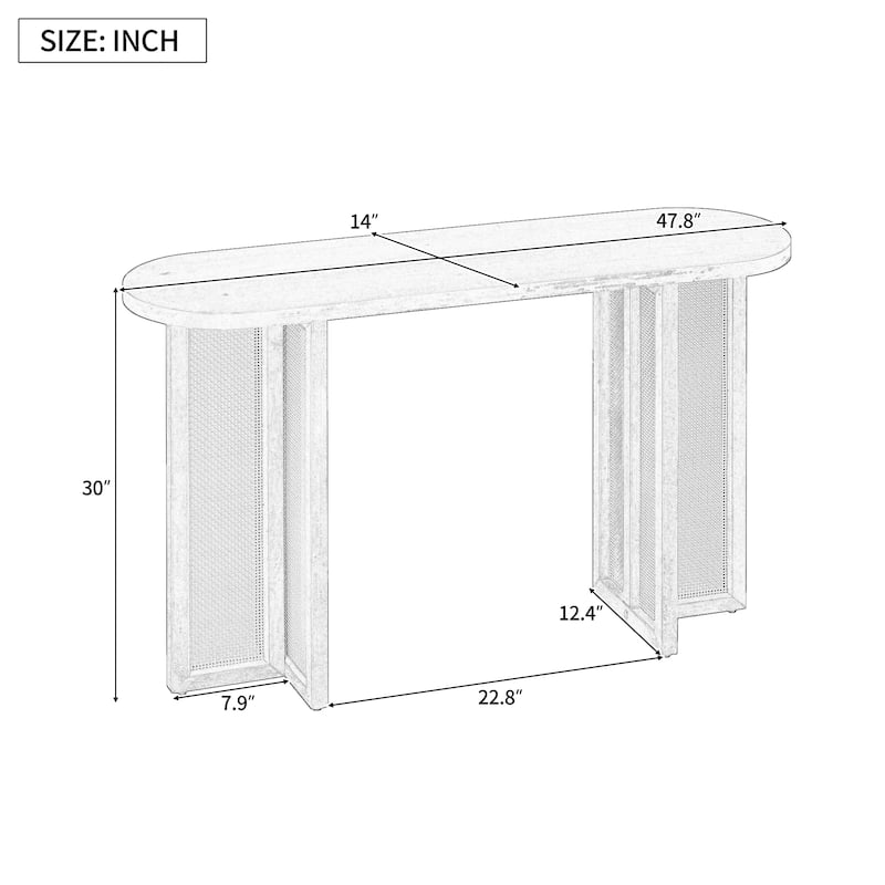Acacia Veneer Rattan Console Table Narrow Hallway Tables with Oval Table Top, Entryway Table with Storage Drawers Brown