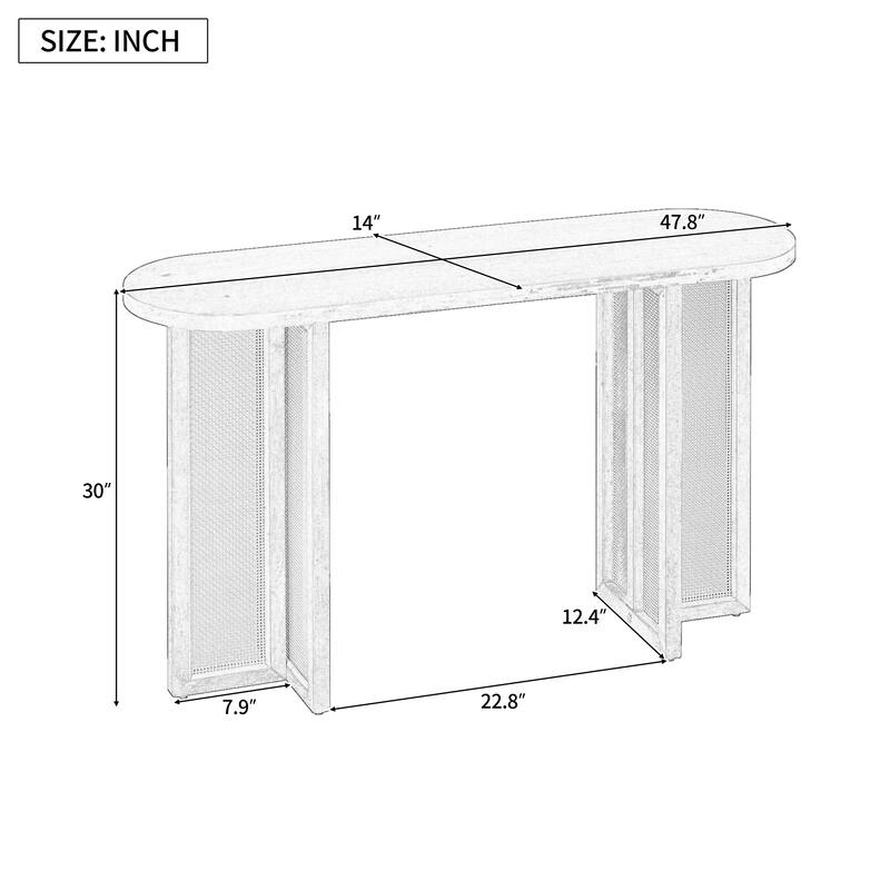 Farmhouse Rattan Console Table with Storage for Living Room